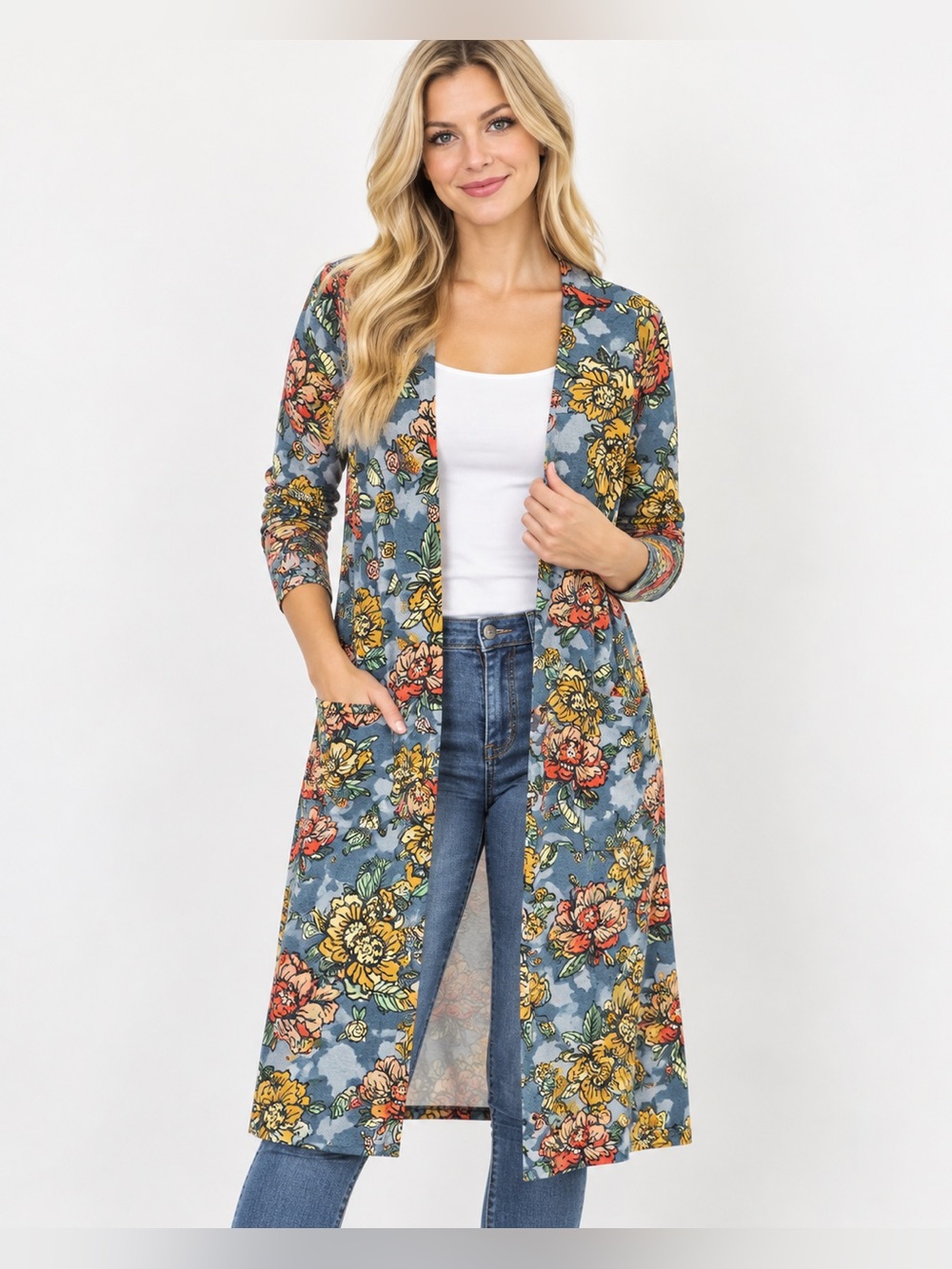 LuLaRoe Sarah Cardigan Floral Blue & Multicolor Small